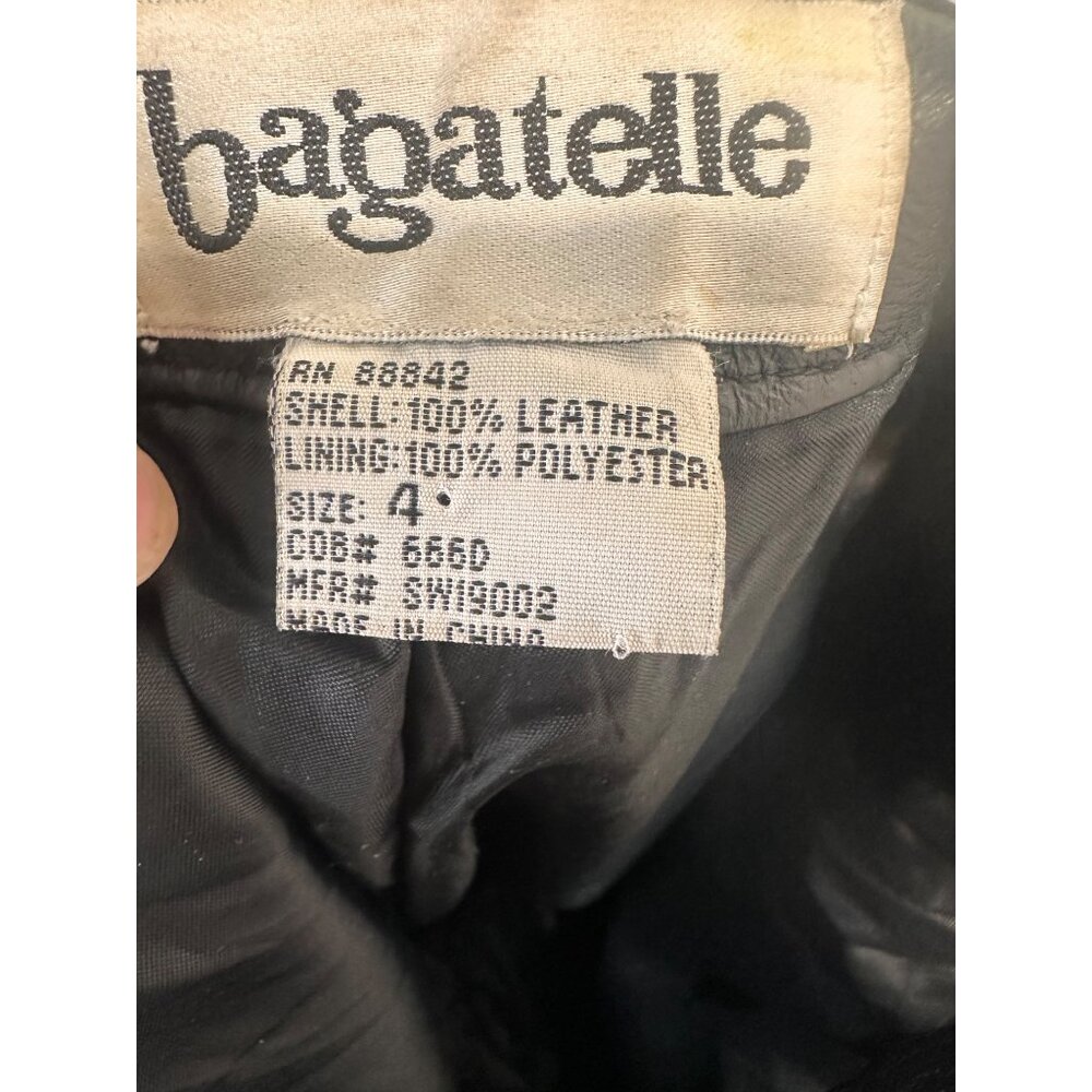 Vintage Bagatelle Real Leather Straight Leg Pants Women 4 Black Biker Rodeo FLAW - Picture 6 of 13